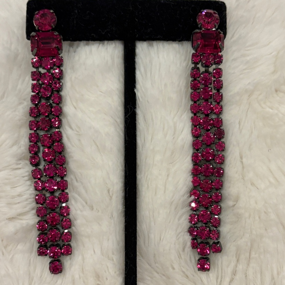 Kate Spade Fringe Rhinestone Dangle Earrings In Fuchsia